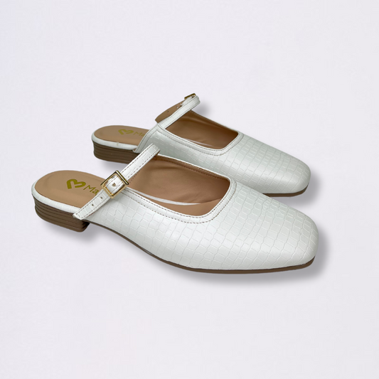 Ballerinas Mules Croco Blanco Mujer 723A