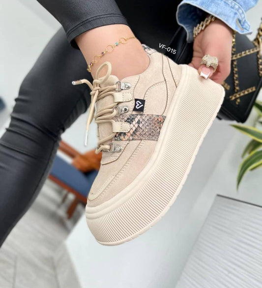 Zapatilla Plataforma Meli Beige Mujer 834