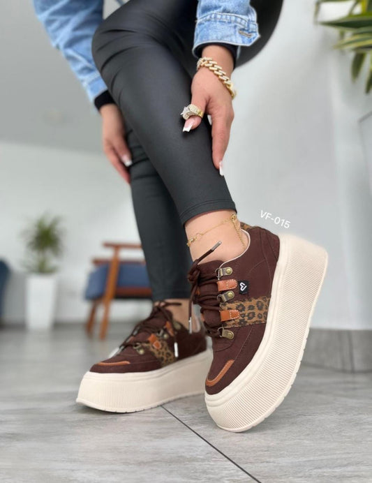 Zapatilla Plataforma Meli Marrón Mujer 834