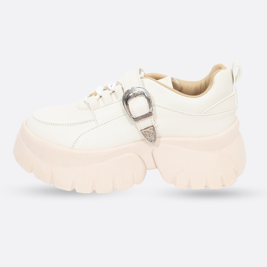 Zapatillas Plataforma Hebilla Beige Mujer 879
