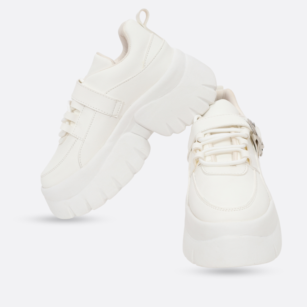Zapatillas Plataforma Hebilla Blanco Mujer 879