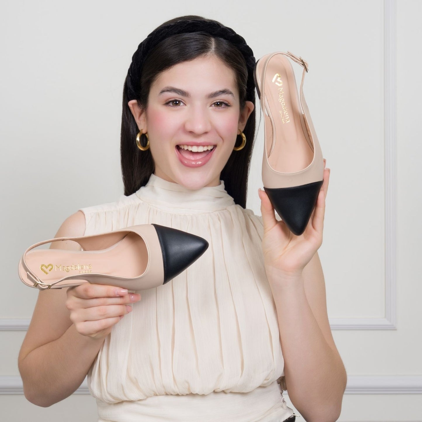 Ballerinas Slingback Paris Beige Negro Mujer 743