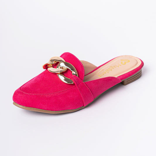 Zapatos Mules Mujer Maxi Cadena Fuxia