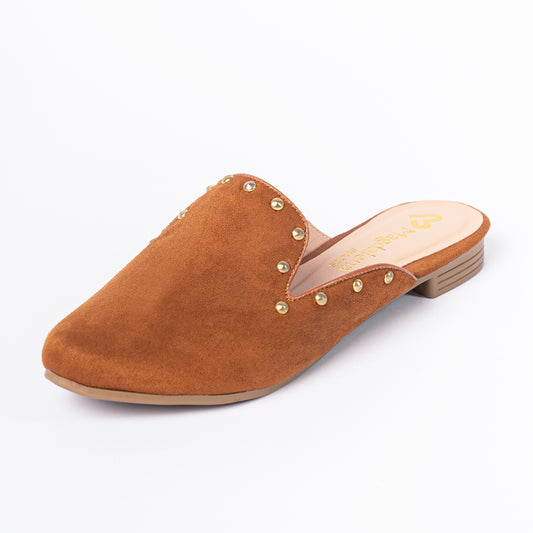 Zapatos Mules Mujer Tachas Camel