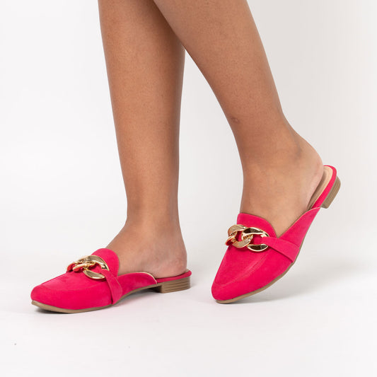 Zapatos Mules Mujer Maxi Cadena Fuxia