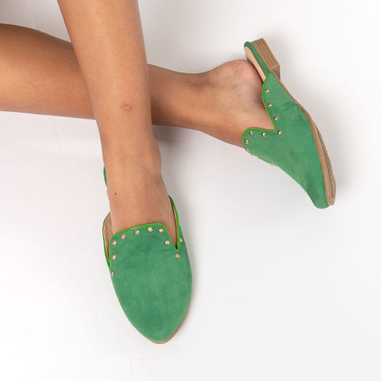 Zapatos Mules Mujer Tachas Verde