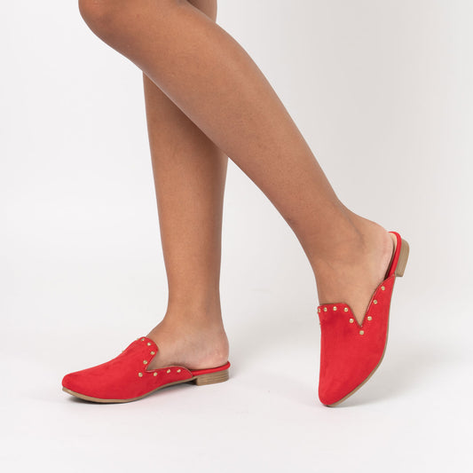 Zapatos Mules Mujer Tachas Rojo