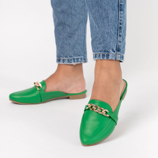 Zapatos Mules Mujer Cadena Verde