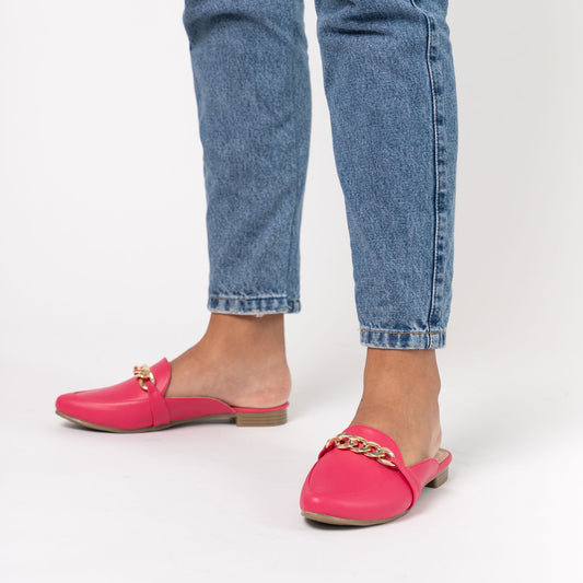 Zapatos Mules Mujer Cadena Fucsia